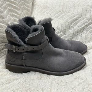 UGG Women's Elisa Boots Gray Suede Shearling Lined Ankle Booties, 8.5 US, EUC